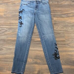 White House Black Market Floral Embroidered The Skinny Ankle Denim Jeans Size 4